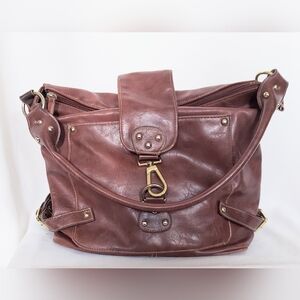Tianni Brown Faux Leather Single Handle Handbag Studded Base